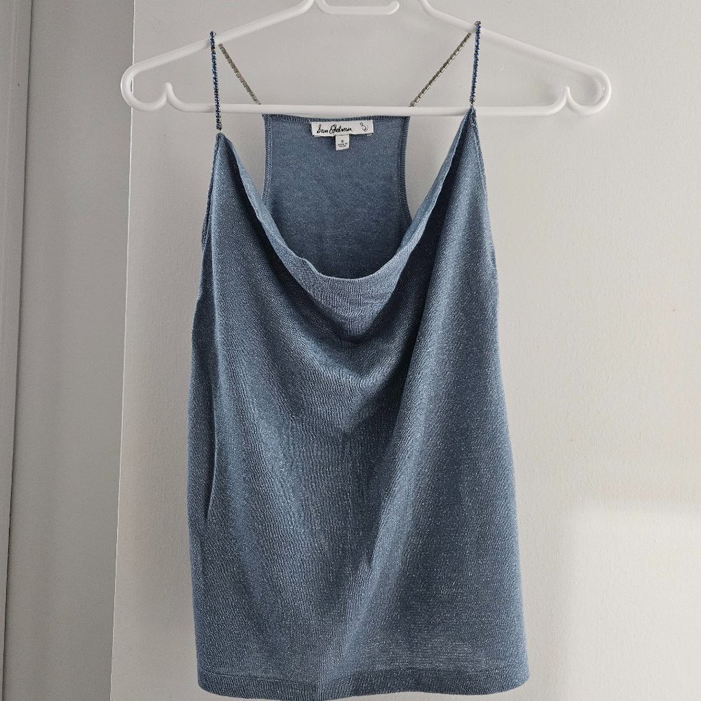 Sparkly Cloud Blue Cowl Neck Tank with Rhinestone Straps - Sam Edelman